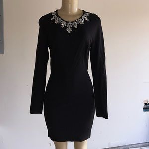 Black Bebe fitted long sleeve dress jewel collar